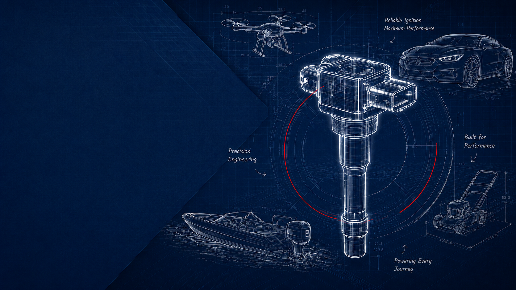 ITOM ignition coil blueprint with automotive, motorcycle, marine and UAV applications